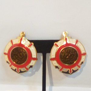 Vintage Berebi Articulated Enamel Earrings, Large Gold Tone Studs in Bold Colors